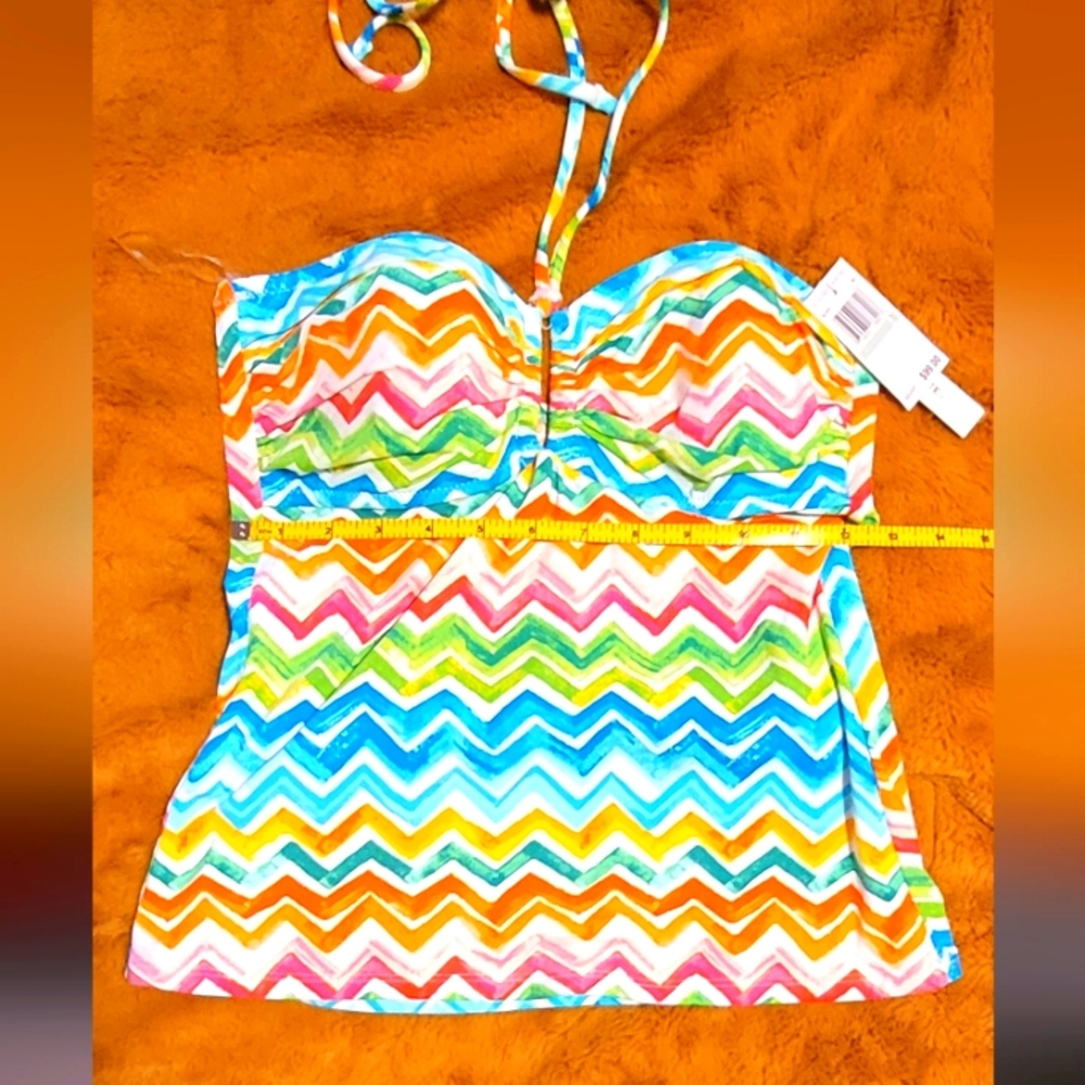NWT Blue Rod Beattie Colorful Chevron Print Strapless BIKINI TOP